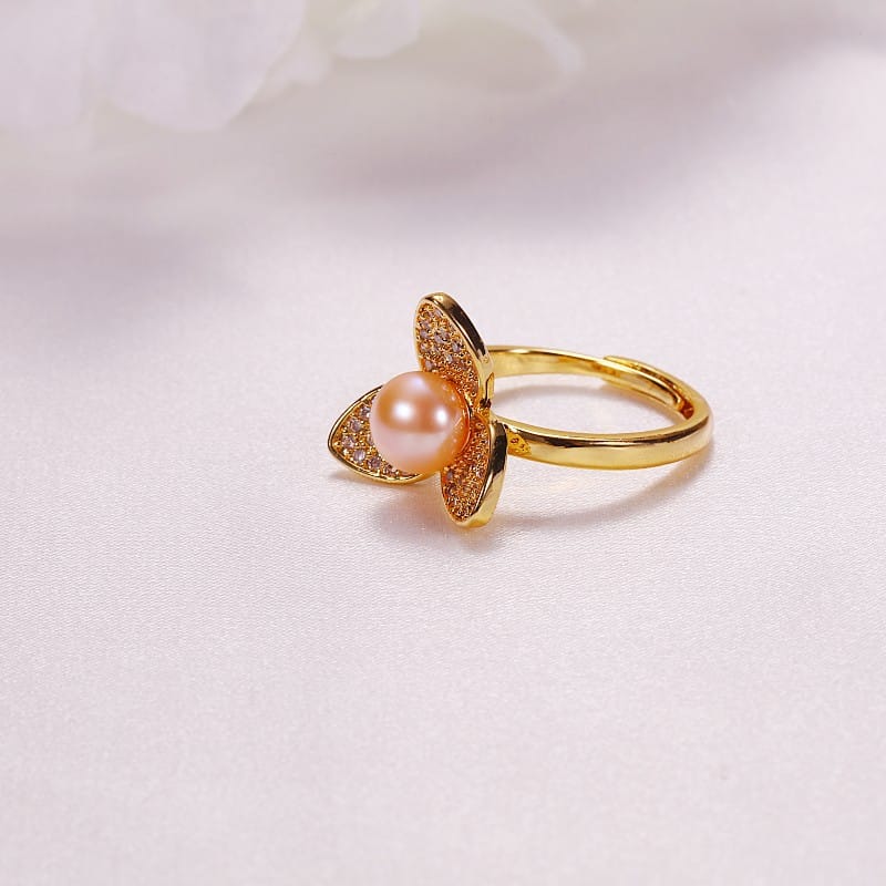Pearl Jewelry Opening Adjustable Ring Real Gold Electroplated Micro-inlaid Zircon Freshwater Pearl Ring