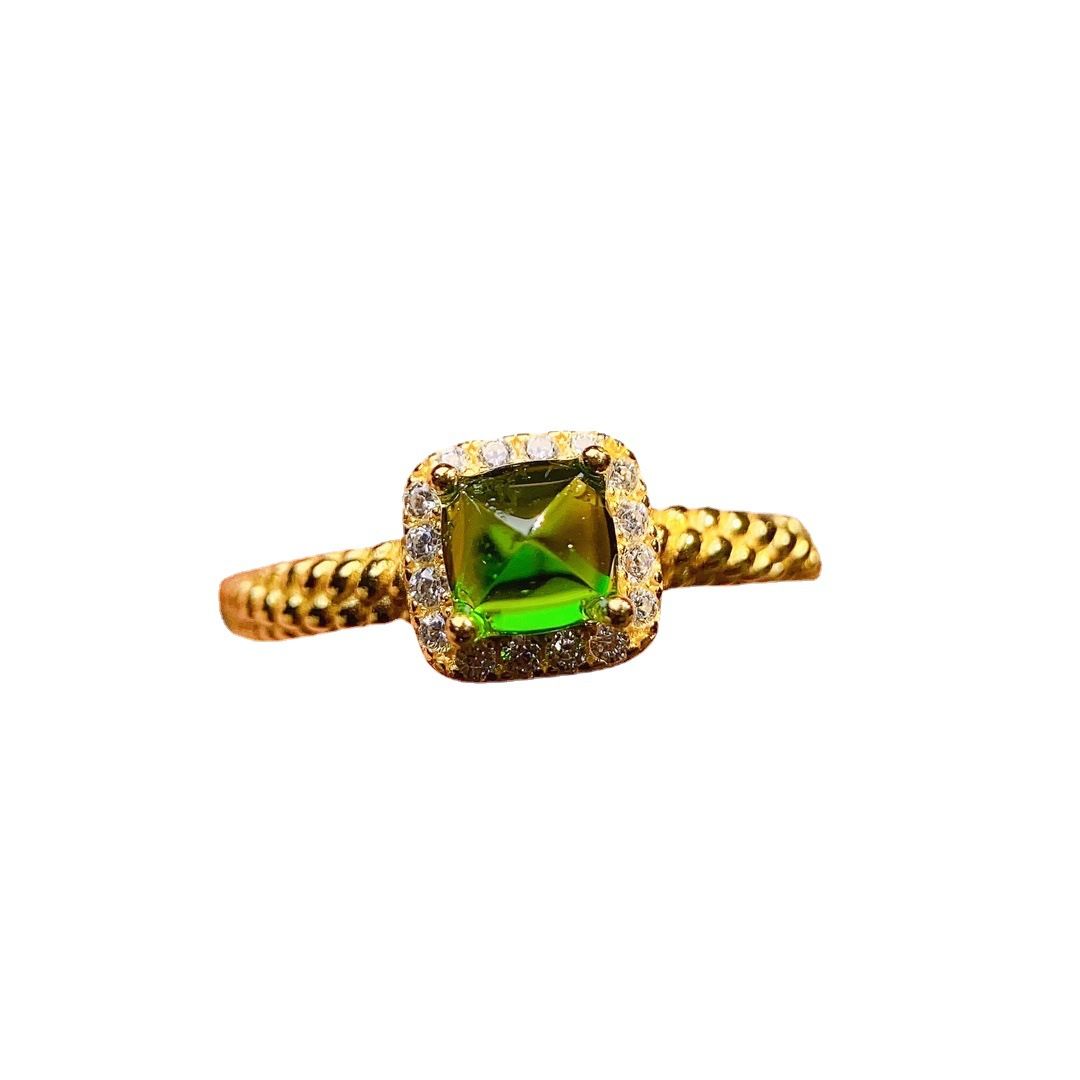 Factory wholesale explosions natural diopside ring S925 silver inlaid main stone 5*5 selling Europe and the United States a generation of hair