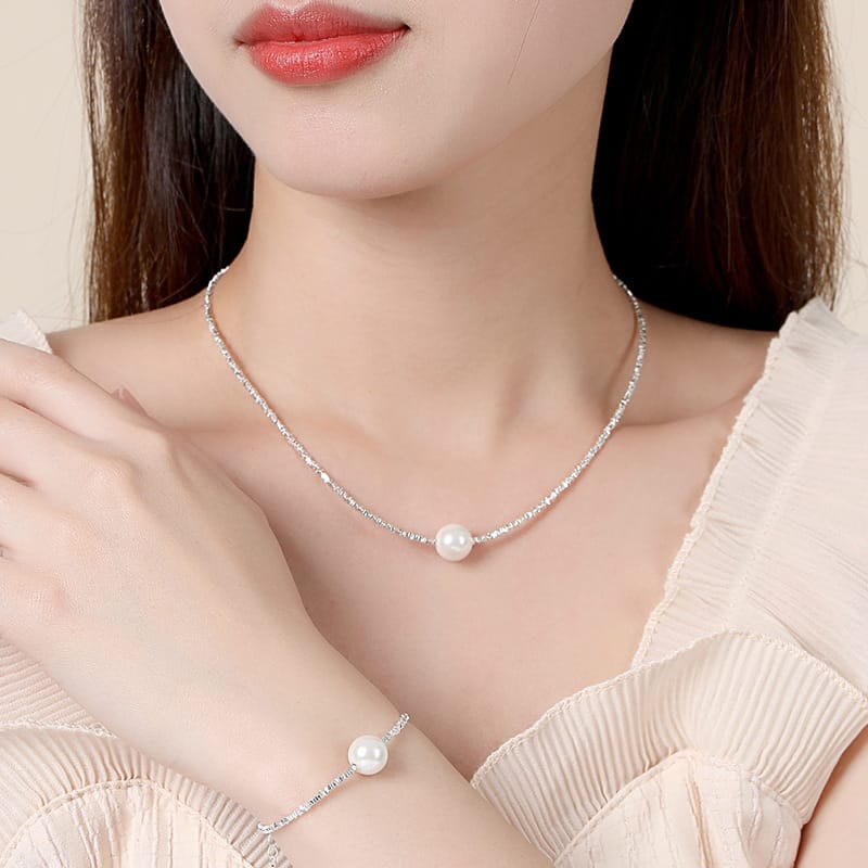 S925 Sterling Silver High-grade Broken Silver Several Two Pearl Necklace Irregular Cut Design Light Luxury Small Clavicle Women