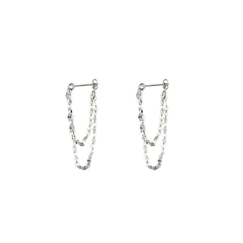 Cross-border S925 Sterling Silver Niche Personality Front and Rear Wear Double Lips Chain Earrings Tassel Design Earrings