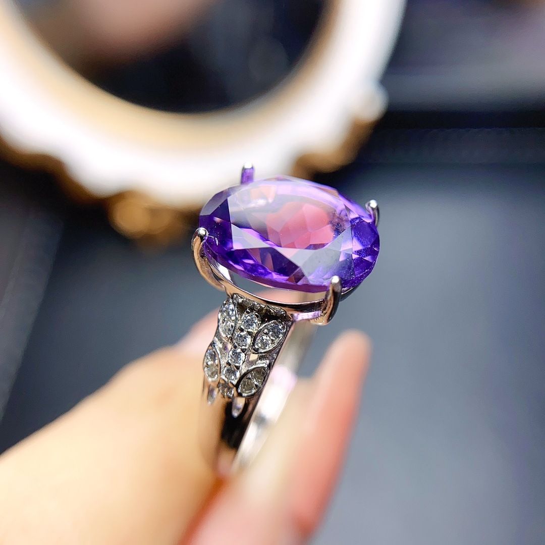 Factory wholesale explosions natural amethyst ring S925 silver inlaid main stone 10*12 selling Europe and the United States a generation