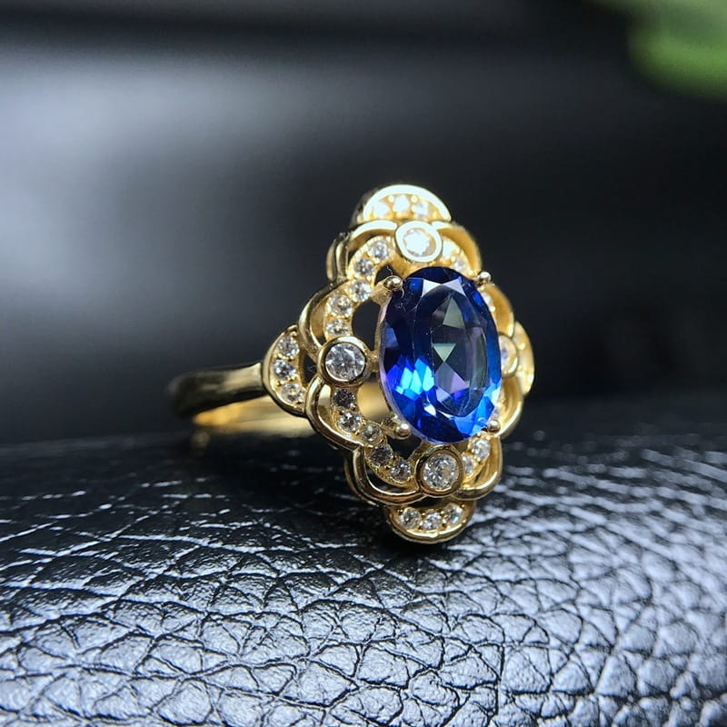 Natural Tanzan Blue Topaz ring strikes 925 silver manufacturing