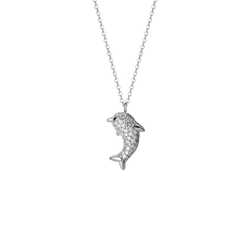Bao S999 pure silver diamond dolphin necklace light luxury high-grade exquisite all-match cute marine animal necklace