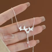 Po S999 Silver Exquisite Butterfly Necklace Women's Trendy Light Luxury Niche Design Sense Advanced Sense Clavicle Chain for Hair