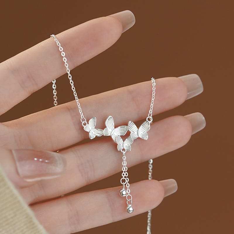 S999 Silver Exquisite Butterfly Necklace Women's Trendy Light Luxury Niche Design Sense Advanced Sense Clavicle Chain 