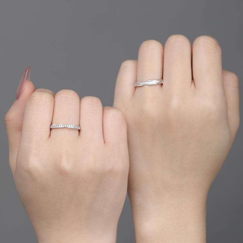 Po S999 Foot Silver Minimalist Jianjia White Dew Couple's Pair of Ring Geometric Literary Temperament Niche Jewelry
