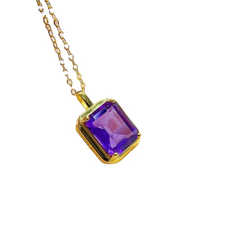 Fashion natural amethyst pendant small octagonal 8*10mm ladies pendant nude stone 925 silver live wholesale