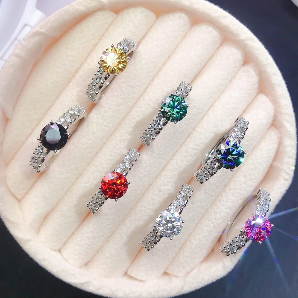 Authentic Mosan diamond ring wholesale 925 sterling silver pink Green White Black Blue 1 karat live supply