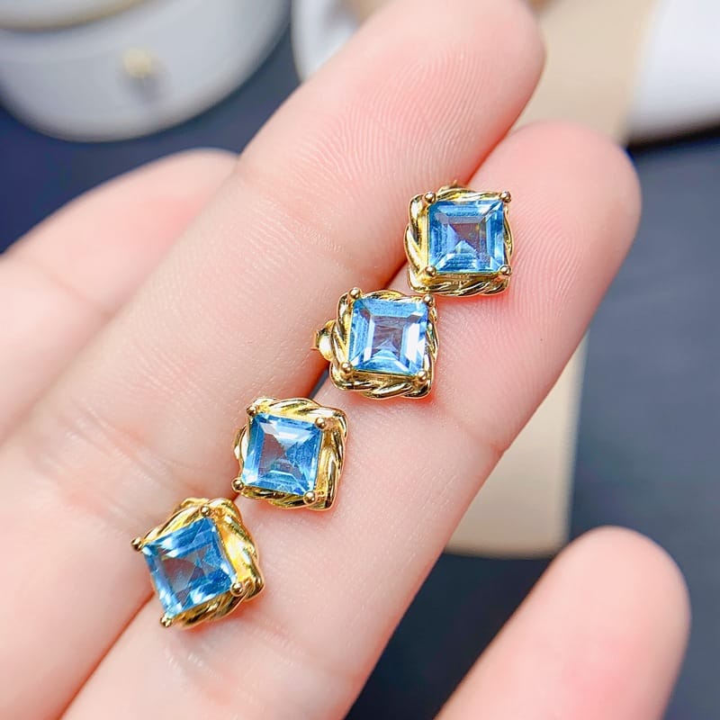 Natural Topaz Stud earrings 925 silver Japanese Korean Net red light luxury super flash Topaz Stud earrings tested wholesale