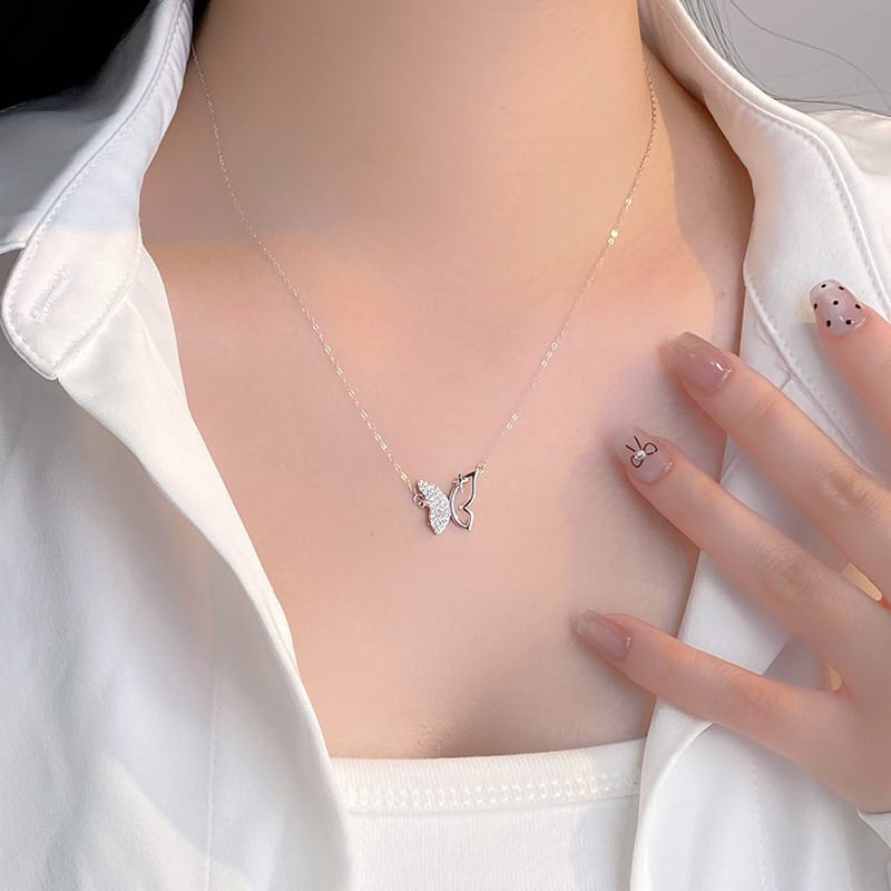 Po S999 Silver High-grade Butterfly Necklace Women's Niche Simple Elegant Instagram Style Light Luxury Clavicle Chain for Hair
