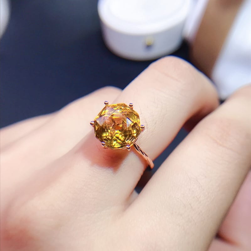 Rose Cut Natural Amethyst Yellow Crystal Amethyst Ring 925 Sterling Silver Women Support Re-inspection