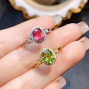 Factory wholesale explosions natural tourmaline ring S925 silver inlaid main stone 6*8 selling Europe and the United States a generation of hair