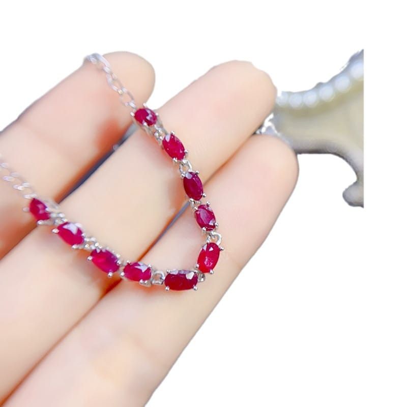 Fashion simple DIY natural old roast ruby bracelet 3*5mm925 silver fast hand Live supply wholesale