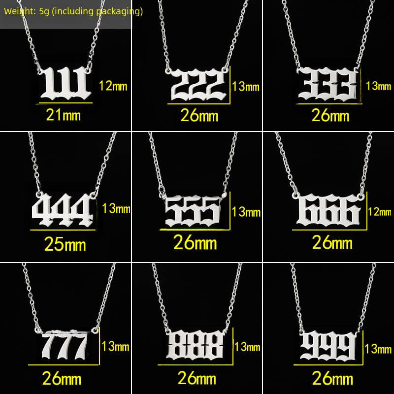 2024 Women's New Arrival Angel Lucky Numbers Pendant Necklace Fashion 000-999 Stainless Steel Vintage Necklace