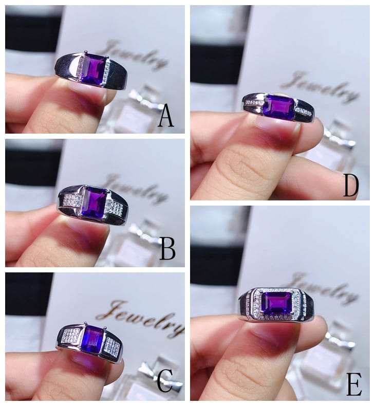 Natural amethyst men's ring 925 silver