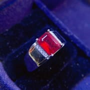 Natural New burnt Ruby male ring small octagonal 6 * 8mm 925 silver ring open mouth wholesale TikTok supply