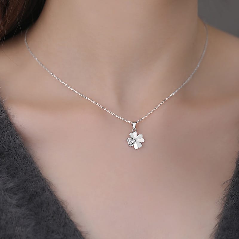 Abao 999 Pure Silver Light Luxury Four-Leaf Clover Necklace for Women, Korean Style, Simple Niche High-End Clavicle Chain Wholesale