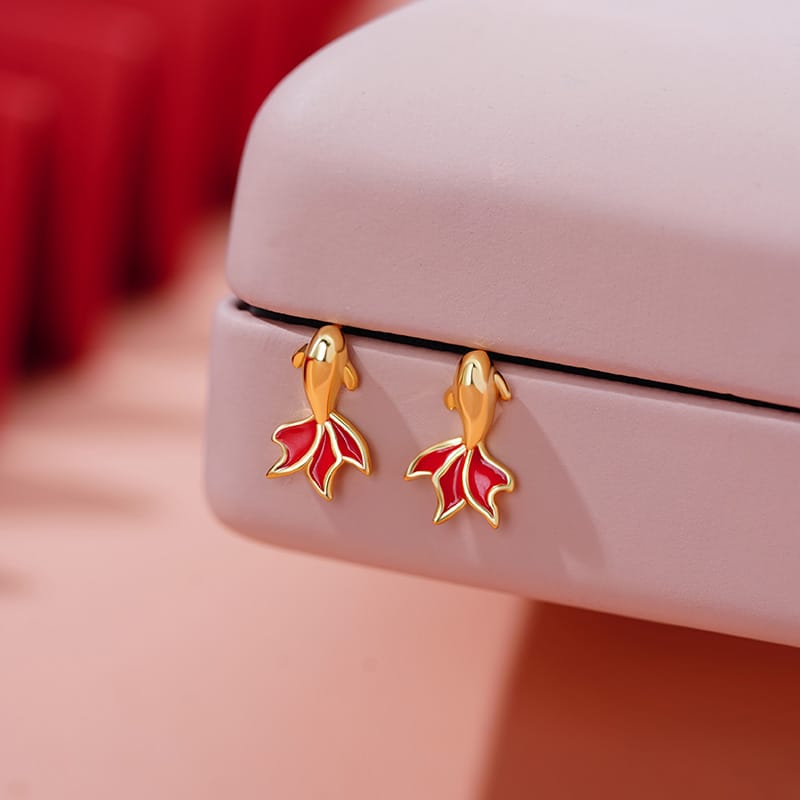 Original Po S999 Foot Silver Shore Koi Screw Earrings Hongyun Rich Temperament Unique Niche Earrings