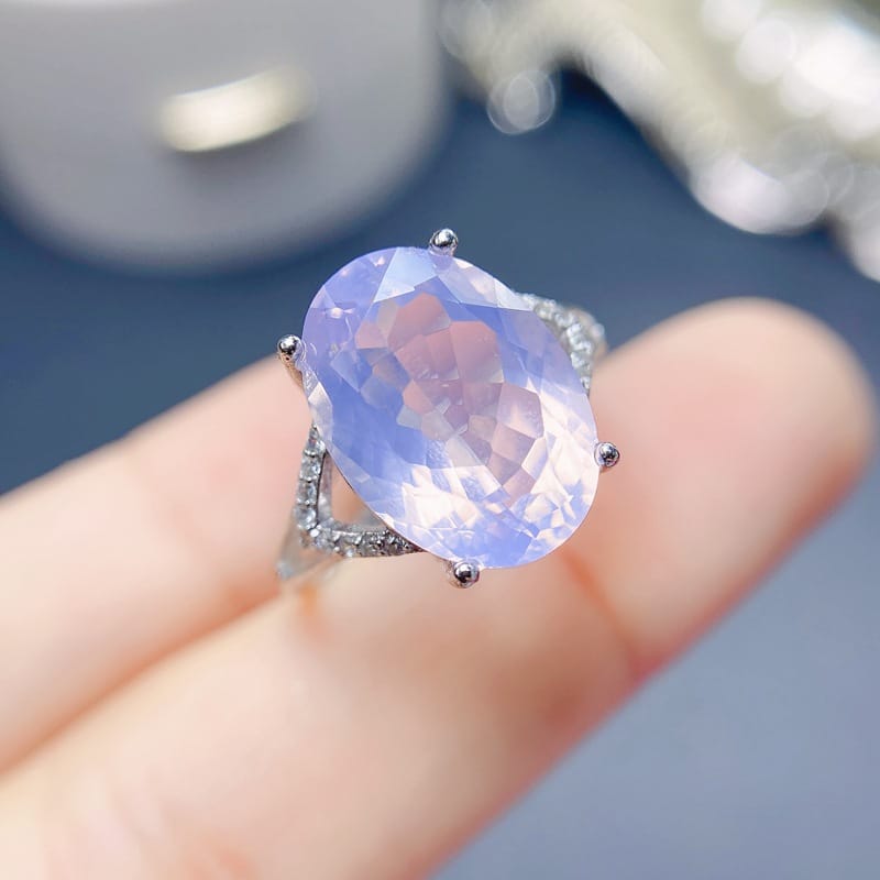 Simple natural lavender amethyst ring live 925 silver inlaid natural lavender live overseas supply