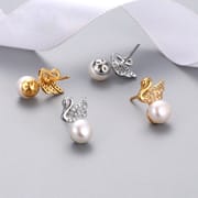 Freshwater pearl earrings gentle small fresh fashion cute little Swan inlaid zircon niche earrings women's simple personality