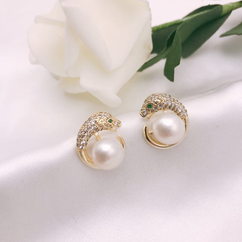 Natural Freshwater Pearl Earrings Leopard Animal Temperament Pearl Earrings All-match High-end Personality Niche Earrings Women