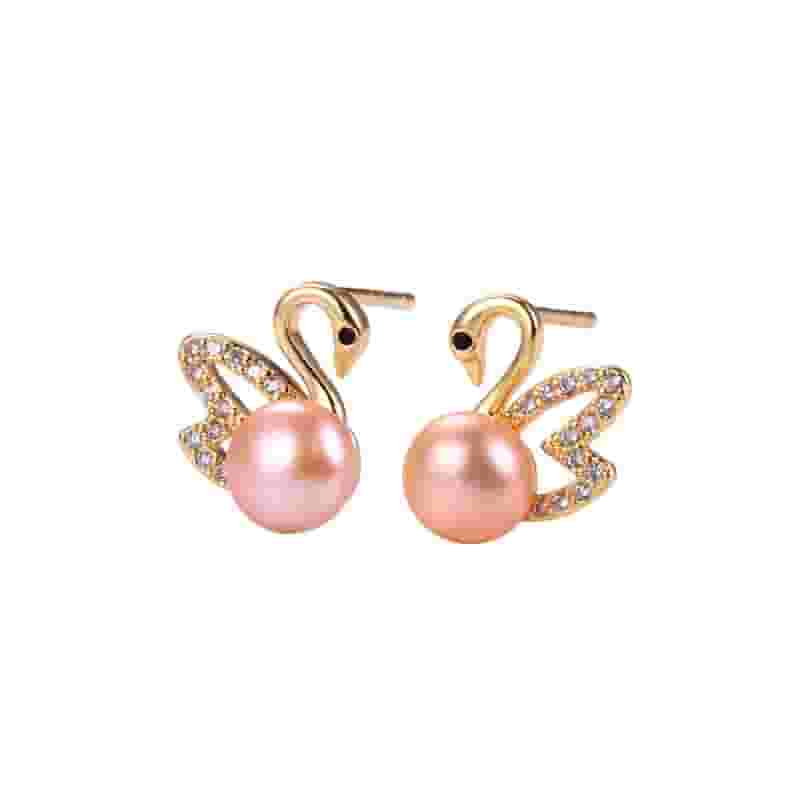Natural Freshwater Pearl Earrings Swan Micro Set Zircon Classic Ear Studs Elegant Light Luxury Niche Earrings New Women