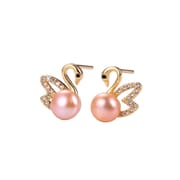 Natural Freshwater Pearl Earrings Swan Micro Set Zircon Classic Ear Studs Elegant Light Luxury Niche Earrings New Women