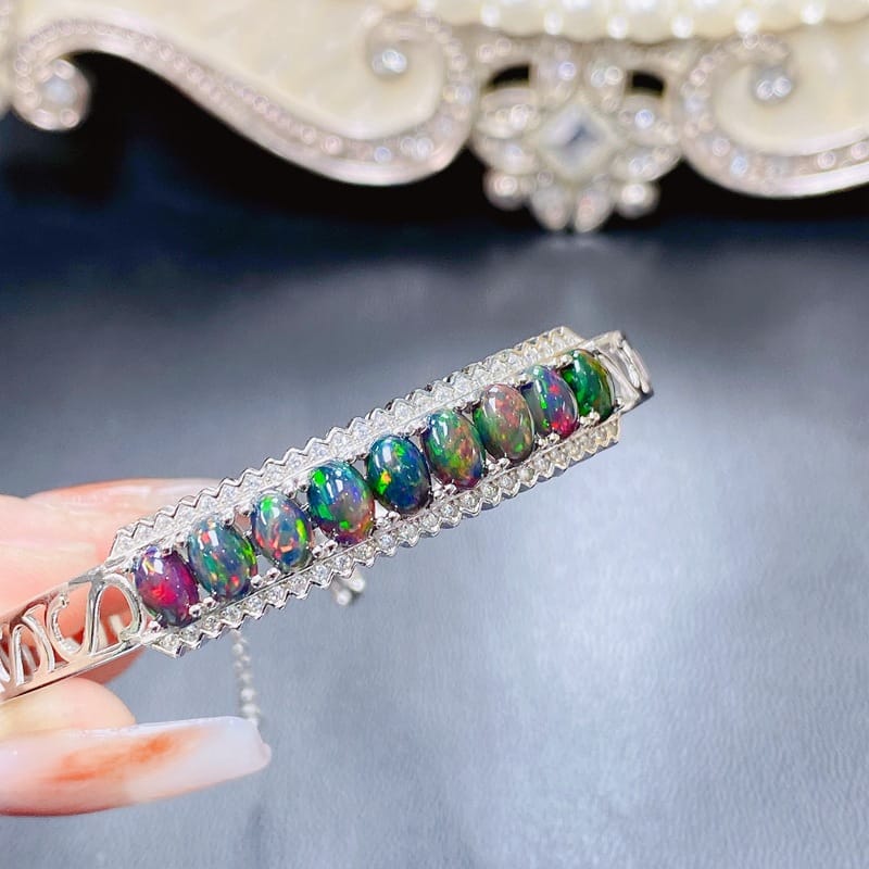 New on the new natural black opal bracelet 925 silver inlaid fire color 