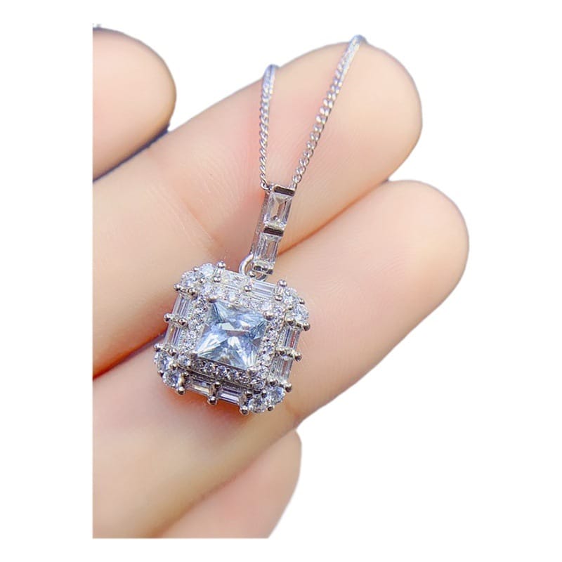 Natural aquamarine 925 silver 5*5mm aquamarine set