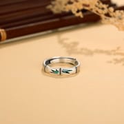 Po S999 Silver Bamboo Leaf Ring New Chinese Style National Style Natural Art Style Retro Elegant Ring