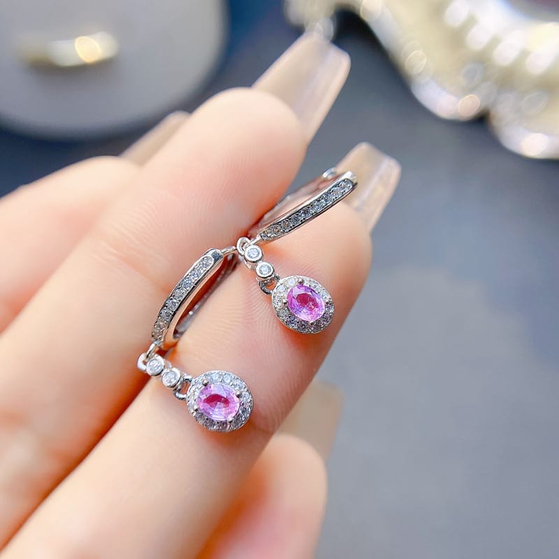 Simple Papalacha Natural Powder Sapphire Ear Buckle 925 Silver Ladies Earrings Wholesale Ear Hook Inspection