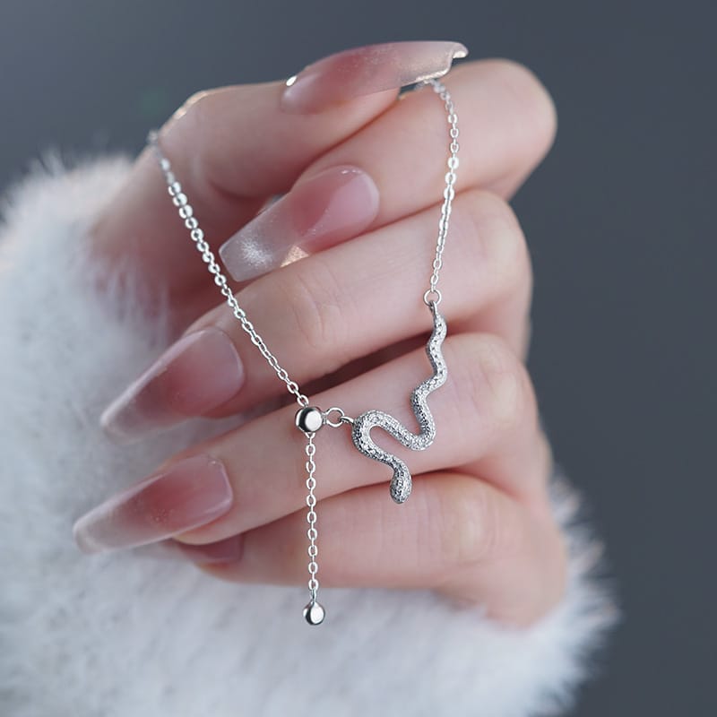 Po S999 Sterling Silver Fashion Snake Necklace Women's Distinctive Clavicle Chain Niche Light Luxury Design Sense Neck Chain for Hair