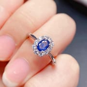Classic natural sapphire ring female ring 925 silver open mouth 6 * 4mm open mouth beauty ring TikTok exclusive