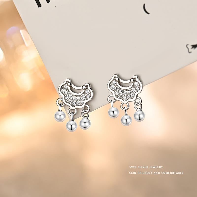 Aobao S999 pure silver safety lock stud earrings National Style National Fashion Women's Light luxury high-grade Chinese style accessories earrings earrings
