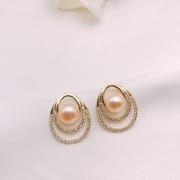 Natural Freshwater Pearl Earrings Three-ring Zircon Earrings Niche Design Fashion Simple Earrings S925 Silver Needle
