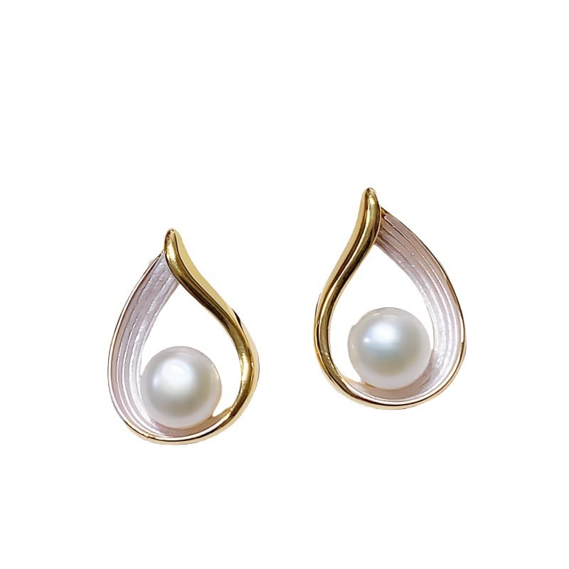 Natural Freshwater Pearl Earrings Water Drop Arc Drop Glaze Light Luxury High-grade Earrings New Chinese Style Elegant High-grade Earrings