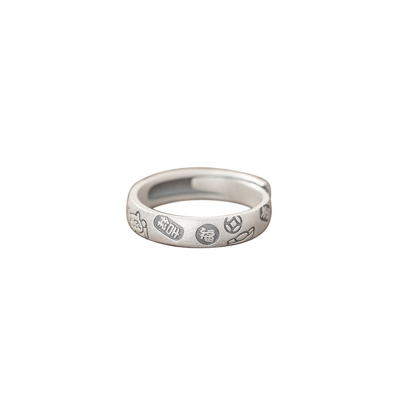 Po S999 Foot Silver Artistic Auspicious Cat Ring Women's National Style New Chinese Style Personality Fashion Ring