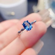 Europe and the United States fresh 925 silver natural Swiss Blue Topaz female ring 5*7mm live exquisite live