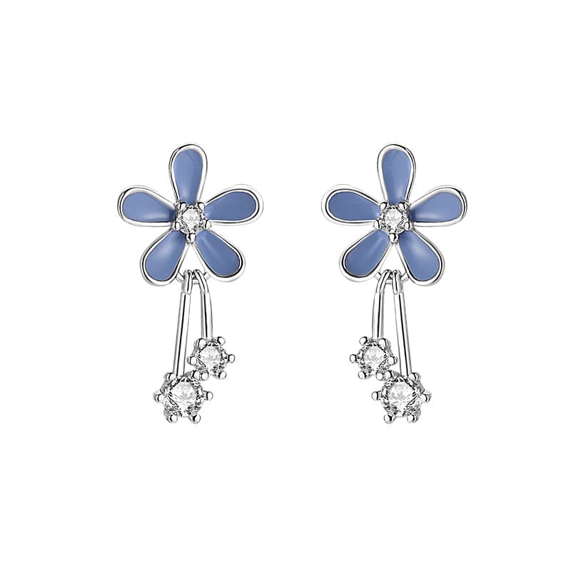 Bao S999 sterling silver Mori flower Daisy gray blue sweet tassel sterling silver stud earrings for women earrings for women