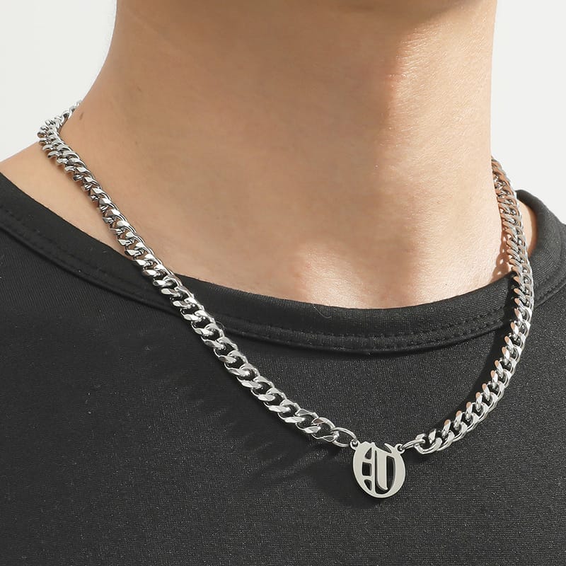 Cross-border Hot Selling Stainless Steel English Alphabet Pendant Necklace ins Cuban Hip Hop Fashion Street New Product