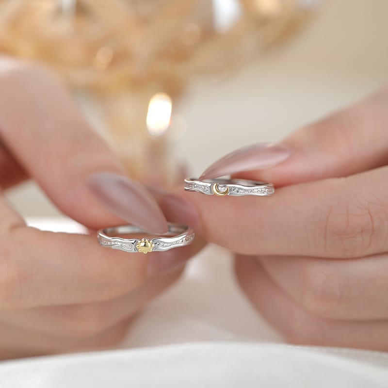 Original Po S999 Foot Silver Sun Moon Shuanghui Couple Pair Ring to Send Girlfriend Fresh Design Bracelet Cross-border Hair