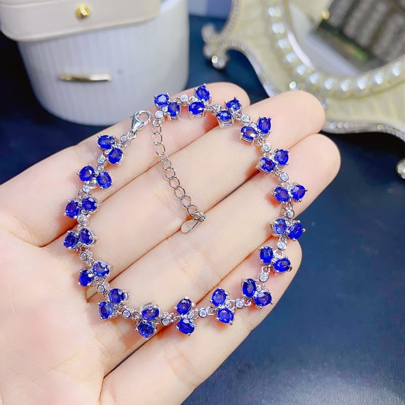 DIY natural sapphire bracelet trembles with extended chain 925 silver Sapphire