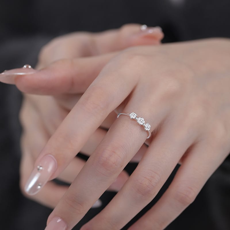 Po S999 Silver Sweet Three Plum Blossom Ring Women's Fresh High Temperament Girls Send Girlfriend Ring for Hair