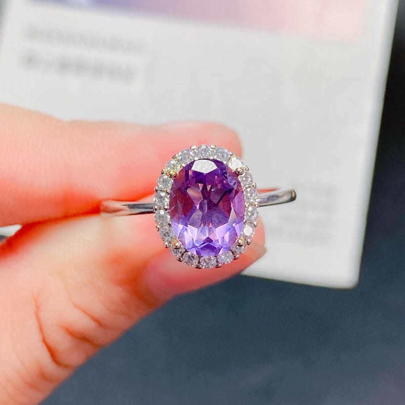 Natural amethyst female ring style elegant send girlfriend 925 silver wholesale overseas supply inspection