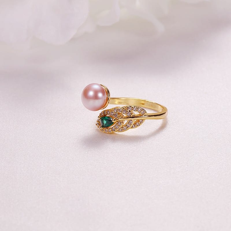 Pearl Jewelry Opening Adjustable Ring Real Gold Electroplated Micro-inlaid Zircon Freshwater Pearl Ring