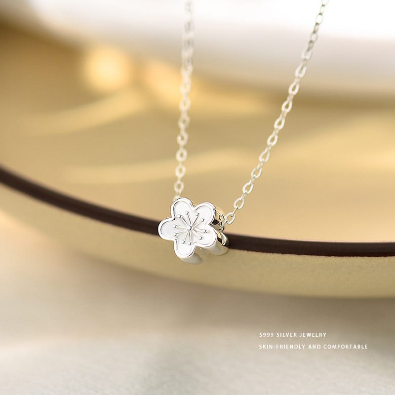 Bao S999 pure silver plum necklace small exquisite simple all-match clavicle chain 2023 new light luxury High sense