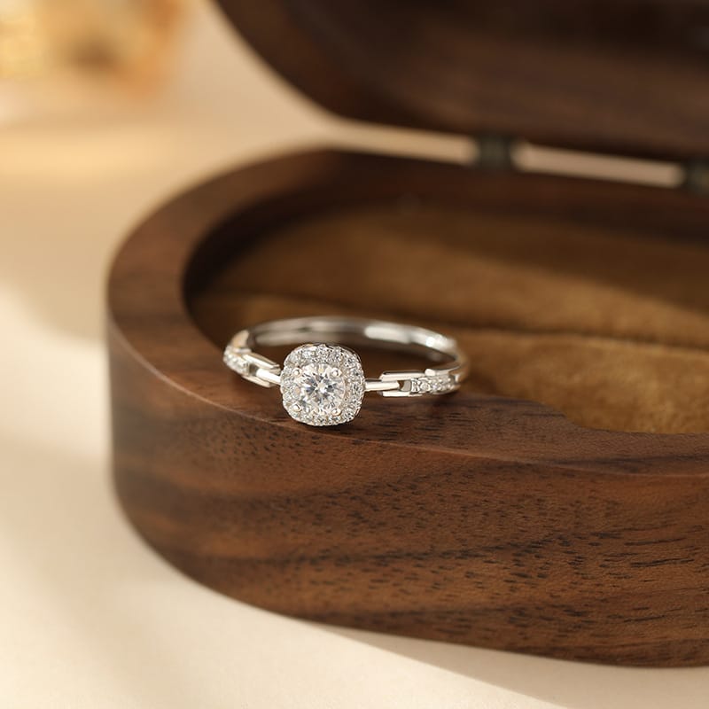 S999 Silver Square Zircon Ring Simple Geometric Fashion Commuter Jewelry 