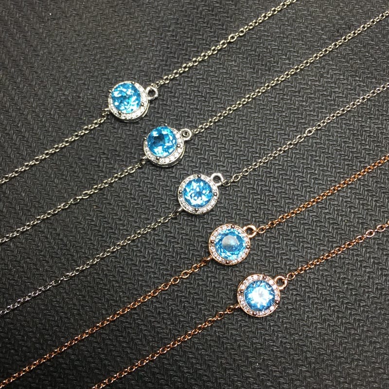 Simple Bracelet Japanese and Korean Style 925 Silver Inlaid Natural Topaz Bracelet Fire Color