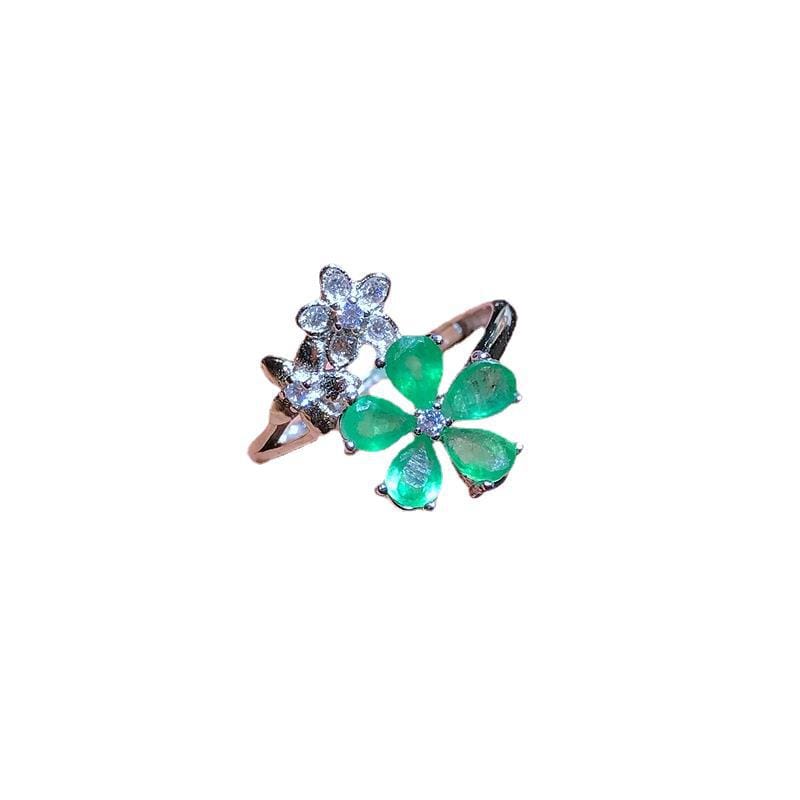 Natural emerald ring 925 silver inlaid Emerald women's ring gift for girlfriend support identification