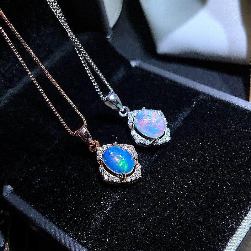 Natural opal pendant S925 silver female main stone 6*8 European and American wholesale